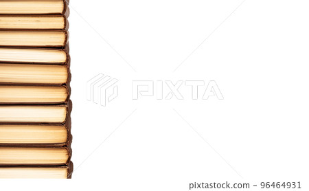 Banner with vertical books border isolated on white background. Classic literature reading, education, science concept. Space for text 96464931