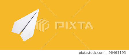 Travel banner, orange background with paper plane toy Travel banner, orange background with paper plane toy 96465193