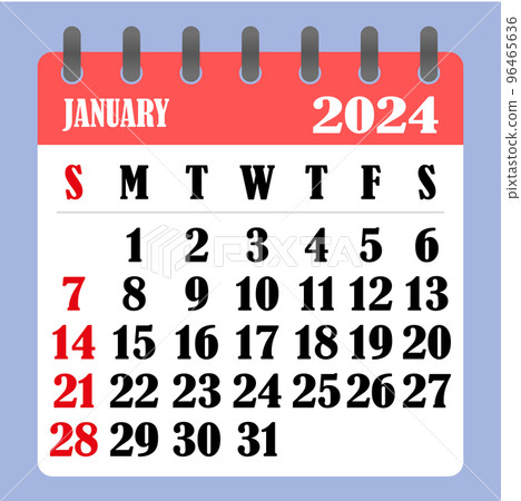 Letter calendar for January 2024. The week begins on Sunday. Time, planning and schedule concept. Flat design. Removable calendar for the month. Vector 96465636