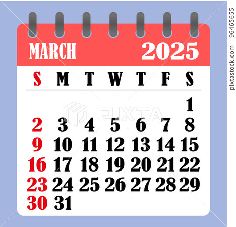 Letter calendar for March 2025. The week begins on Sunday. Time, planning and schedule concept. Flat design. Removable calendar for the month. Vector 96465655