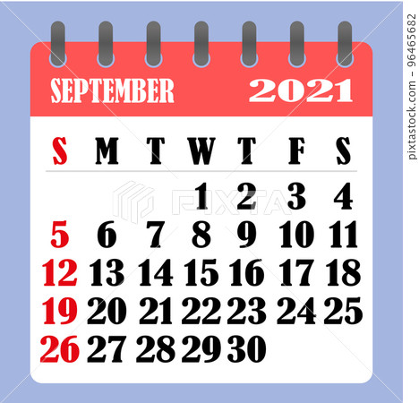 Letter calendar for September 2021. The week begins on Sunday. Time, planning and schedule concept. Flat design. Removable calendar for the month. Vector 96465682