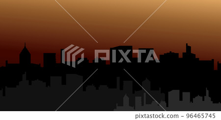 Background of silhouettes of skyscrapers. Modern vector landscape. Modern city, houses, skyscrapers. Dark silhouette of buildings on the background of the evening sky. Flat style. Vector Background of silhouettes of skyscrapers. Modern vector landscape. Modern city, houses, skyscrapers. Dark silhouette of buildings on the background of the evening sky. Flat style. Vector 96465745
