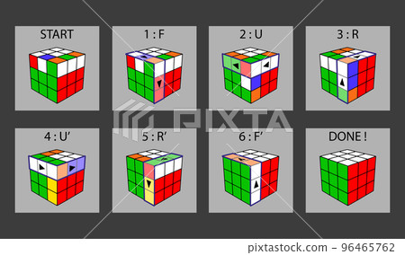 Rubik's cube in different positions is realistically isolated. Editorial isometric illustration. A combination of a Rubik's cube combination. Vector 96465762