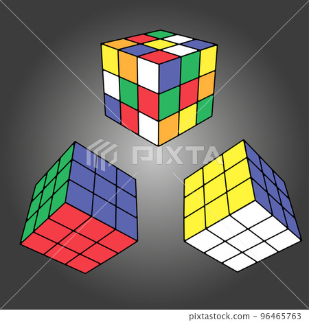 Rubik's cube in different positions realistically isolated. Editorial isometric illustration. Rubik's Cube is a combined 3D puzzle, invented in 1974 by Professor Erno Rubik. Vector 96465763
