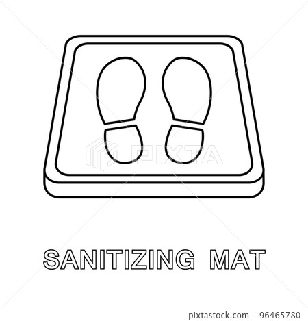 Sanitary mat. Disinfection mat icon. Disinfectant for shoes or foot baths with antiseptic solution. On a white background. The concept of coronavirus prevention, healthcare. Vector 96465780