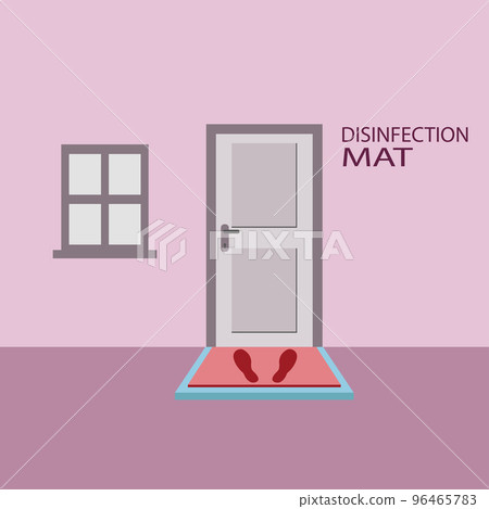 Sanitary mat. Disinfection mat icon. Disinfectant for shoes or foot baths with antiseptic solution. On a white background. The concept of coronavirus prevention, healthcare. Vector Sanitary mat. Disinfection mat icon. Disinfectant for shoes or foot baths with antiseptic solution. On a white background. The concept of coronavirus prevention, healthcare. Vector 96465783