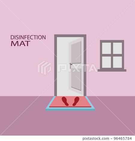 Sanitary mat. Disinfection mat icon. Disinfectant for shoes or foot baths with antiseptic solution. On a white background. The concept of coronavirus prevention, healthcare. Vector Sanitary mat. Disinfection mat icon. Disinfectant for shoes or foot baths with antiseptic solution. On a white background. The concept of coronavirus prevention, healthcare. Vector 96465784