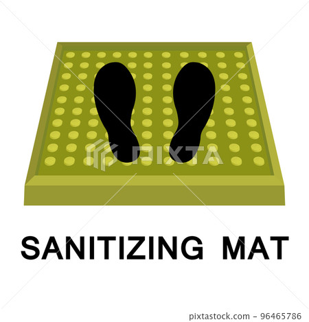 Sanitary mat. Disinfection mat icon. Disinfectant for shoes or foot baths with antiseptic solution. On a white background. The concept of coronavirus prevention, healthcare. Vector Sanitary mat. Disinfection mat icon. Disinfectant for shoes or foot baths with antiseptic solution. On a white background. The concept of coronavirus prevention, healthcare. Vector 96465786