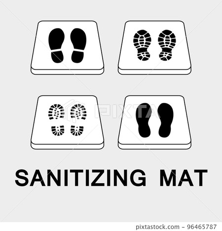 Sanitary mat. Disinfection mat icon. Disinfectant for shoes or foot baths with antiseptic solution. On a white background. The concept of coronavirus prevention, healthcare. Vector 96465787
