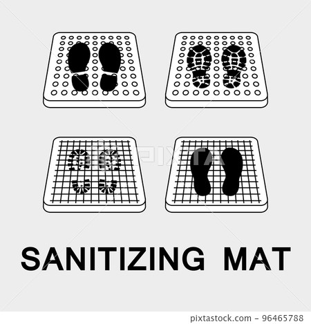 Sanitary mat. Disinfection mat icon. Disinfectant for shoes or foot baths with antiseptic solution. On a white background. The concept of coronavirus prevention, healthcare. Vector Sanitary mat. Disinfection mat icon. Disinfectant for shoes or foot baths with antiseptic solution. On a white background. The concept of coronavirus prevention, healthcare. Vector 96465788