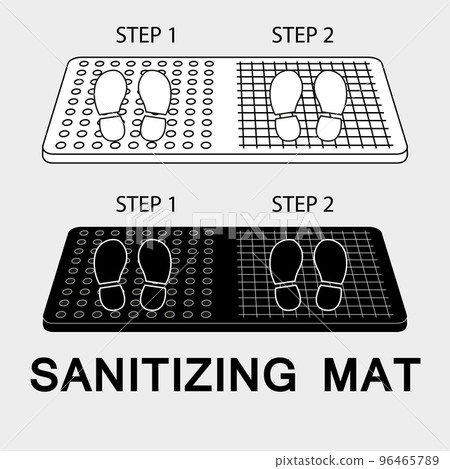 Sanitary mat. Disinfection mat icon. Disinfectant for shoes or foot baths with antiseptic solution. On a white background. The concept of coronavirus prevention, healthcare. Vector Sanitary mat. Disinfection mat icon. Disinfectant for shoes or foot baths with antiseptic solution. On a white background. The concept of coronavirus prevention, healthcare. Vector 96465789