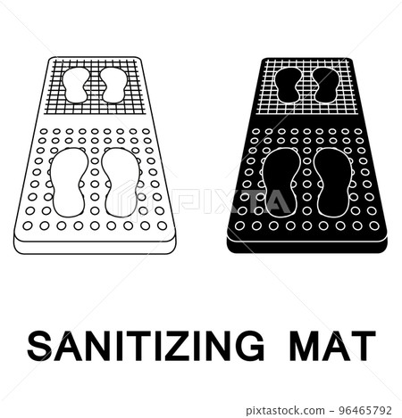Sanitary mat. Disinfection mat icon. Disinfectant for shoes or foot baths with antiseptic solution. On a white background. The concept of coronavirus prevention, healthcare. Vector Sanitary mat. Disinfection mat icon. Disinfectant for shoes or foot baths with antiseptic solution. On a white background. The concept of coronavirus prevention, healthcare. Vector 96465792