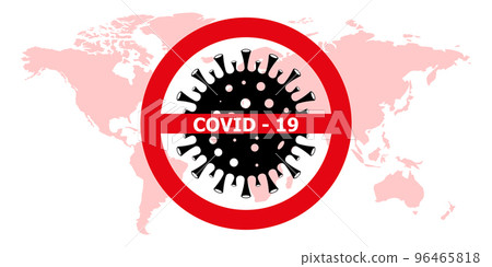 COVID 19 on the world map. Dangerous virus dash illustration. Pictograph of logo concept isolated on white background. Illustration of dangerous virus icon. Stay at home. Vector COVID 19 on the world map. Dangerous virus dash illustration. Pictograph of logo concept isolated on white background. Illustration of dangerous virus icon. Stay at home. Vector 96465818