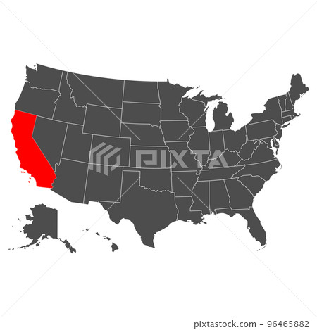 Vector map of California. High detailed illustration. Country of the United States of America. Flat style. Vector 96465882