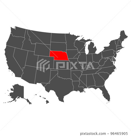 Vector map of Nebraska. High detailed illustration. Country of the United States of America. Flat style. Vector Vector map of Nebraska. High detailed illustration. Country of the United States of America. Flat style. Vector 96465905