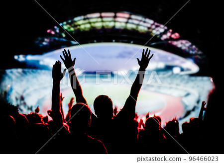 football or soccer fans at a game in a stadium world cup 96466023
