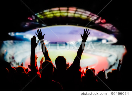 football or soccer fans at a game in a stadium world cup 96466024