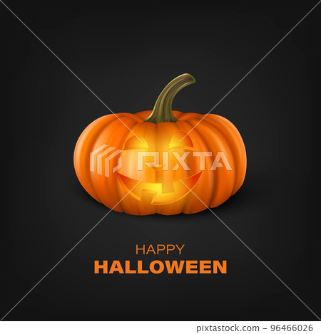 Vector Halloween Pumpkin on Black Background. Cute Jack-o-lanterns, Carved Pumpkin Face for Invitations, Cards, Wrapping, Banners Design. 3d Realistic Pumpkin Vector Halloween Pumpkin on Black Background. Cute Jack-o-lanterns, Carved Pumpkin Face for Invitations, Cards, Wrapping, Banners Design. 3d Realistic Pumpkin 96466026