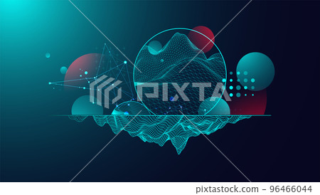 Trendy abstract wireframe background. Modern science or technology art elements. Surface illustration. Vector. Trendy abstract wireframe background. Modern science or technology art elements. Surface illustration. Vector. 96466044
