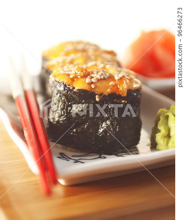 hot sushi with roe and chopsticks hot sushi with roe and chopsticks 96466273