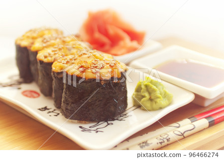 hot sushi with roe and chopsticks hot sushi with roe and chopsticks 96466274