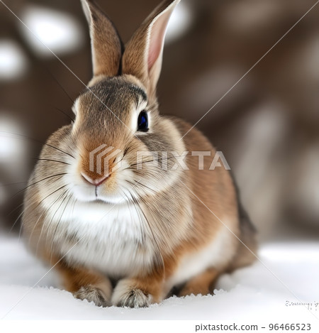 Hare sits on the snow. Wildlife animal portrait. Hare sits on the snow. Wildlife animal portrait. 96466523