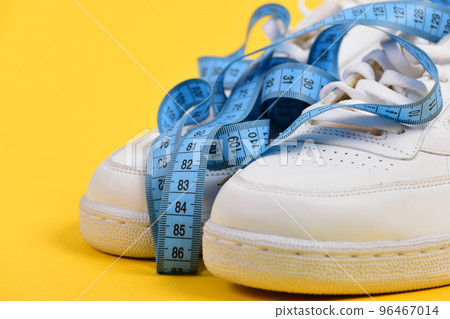 Morning run for health concept. Centimeter in cyan blue color 96467014