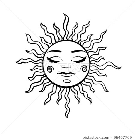 Esoteric symbols of the sun and moon with a face. Celestial signs. 96467769
