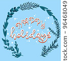 Winter Post Card with Floral Frame and Lettering 96468049