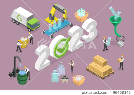 3D Isometric Flat Vector Conceptual Illustration of New Year 2023 And Plastics Recycling 3D Isometric Flat Vector Conceptual Illustration of New Year 2023 And Plastics Recycling 96468341