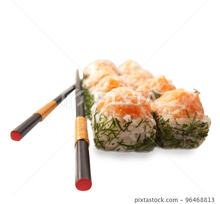 sushi rolls with salmon  and dill isolated on white 96468813