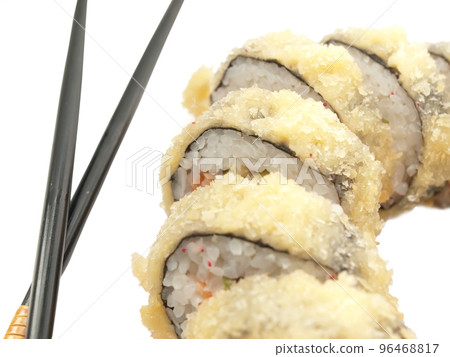 rolls  in batter and chopstick  isolated on white  background 96468817