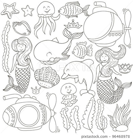 Monochrome Illustrations in hand draw style Monochrome Illustrations in hand draw style 96468978