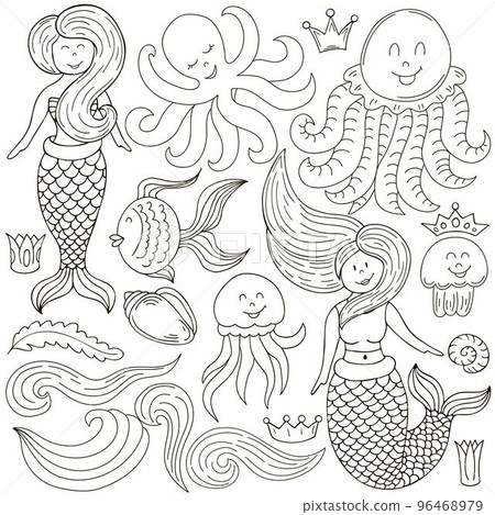 Monochrome Illustrations in hand draw style 96468979