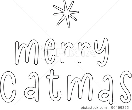 cute Christmas merry catmas word outline cartoon svg doodle outline hand drawn 96469235