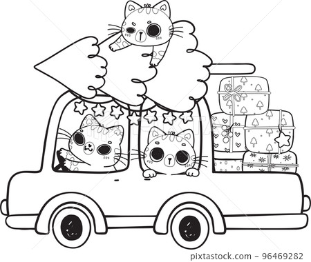 cute Christmas cat friend and snowman celebrate in car cartoon svg doodle outline hand drawn cute Christmas cat friend and snowman celebrate in car cartoon svg doodle outline hand drawn 96469282