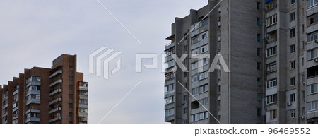 Old multi-storey apartment house in a poorly-developed region of Ukraine or Russia 96469552