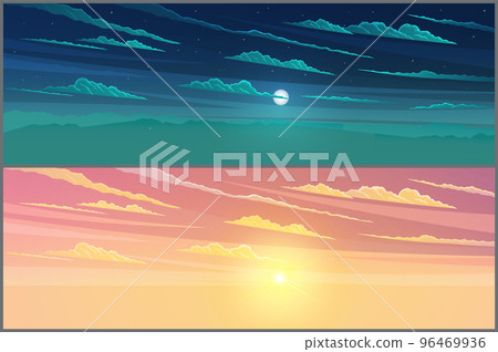 Day and night sky background sun shines with bright rays soft light effect, bright magic radiance Day and night sky background sun shines with bright rays soft light effect, bright magic radiance 96469936