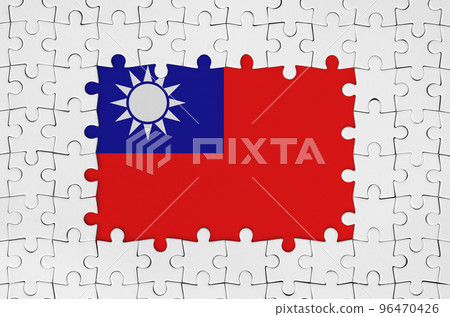 Taiwan flag in frame of white puzzle pieces with missing central part 96470426