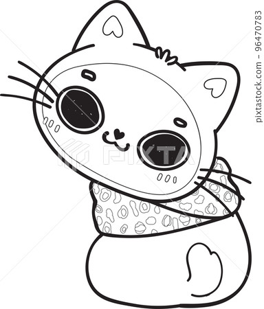 cute Christmas kitty cat in winter scarf and hat outline cartoon doodle hand drawn cute Christmas kitty cat in winter scarf and hat outline cartoon doodle hand drawn 96470783