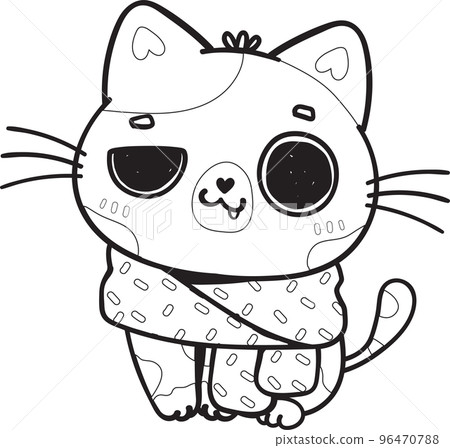 cute Christmas kitty cat in winter scarf and hat outline cartoon doodle hand drawn cute Christmas kitty cat in winter scarf and hat outline cartoon doodle hand drawn 96470788