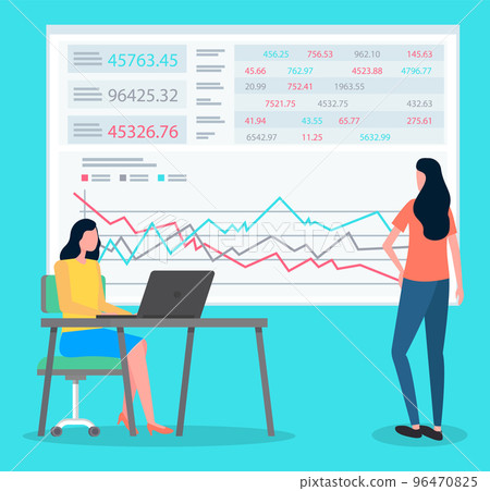 Analysis teamwork, partnership and discussion graphical business report with charts and graphs 96470825