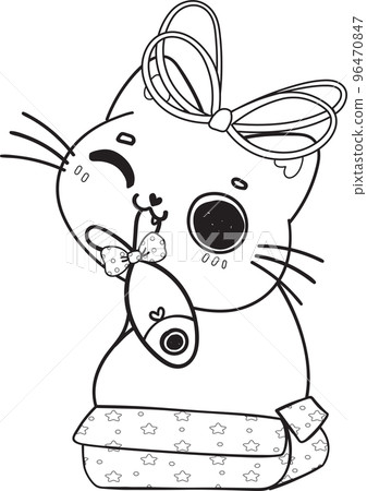 cute Christmas playful kitty cat play with present gift box outline cartoon doodle hand drawn cute Christmas playful kitty cat play with present gift box outline cartoon doodle hand drawn 96470847