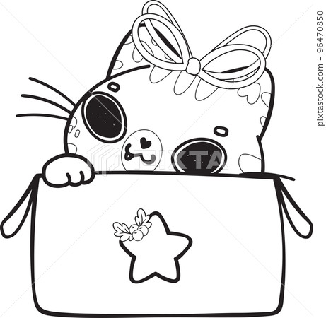 cute Christmas playful kitty cat play with present gift box outline cartoon doodle hand drawn cute Christmas playful kitty cat play with present gift box outline cartoon doodle hand drawn 96470850