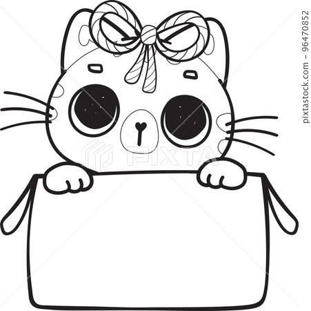 cute Christmas playful kitty cat play with present gift box outline cartoon doodle hand drawn cute Christmas playful kitty cat play with present gift box outline cartoon doodle hand drawn 96470852