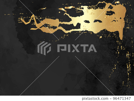 Modern watercolor background or elegant card design or wallpaper or poster with abstract black ink and golden splashes. Luxury vector illustration dark marbled texture with golden shining grit Modern watercolor background or elegant card design or wallpaper or poster with abstract black ink and golden splashes. Luxury vector illustration dark marbled texture with golden shining grit 96471347