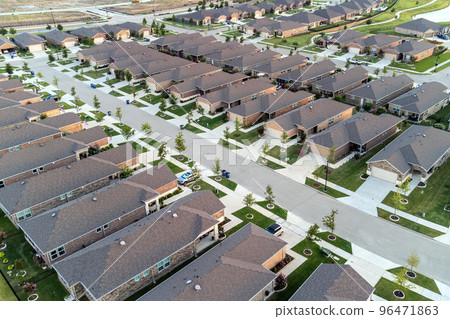 Drone top view of aerial brand new houses residential in the summertime outdoor 96471863