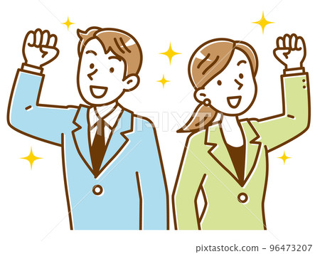 A set of young men and women businessmen doing a guts pose 96473207