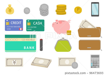 家庭管理/金錢相關插圖集（金錢、儲蓄/信用卡/存摺） 96473693