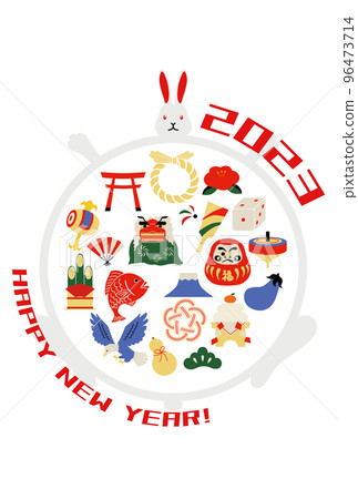 2023年兔年新年賀卡模板垂直 96473714